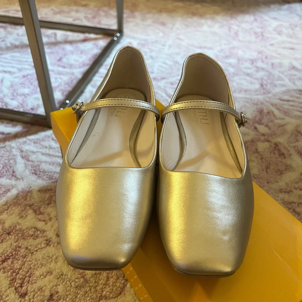 Gold Mary Jane Flats - Picture 2 of 8